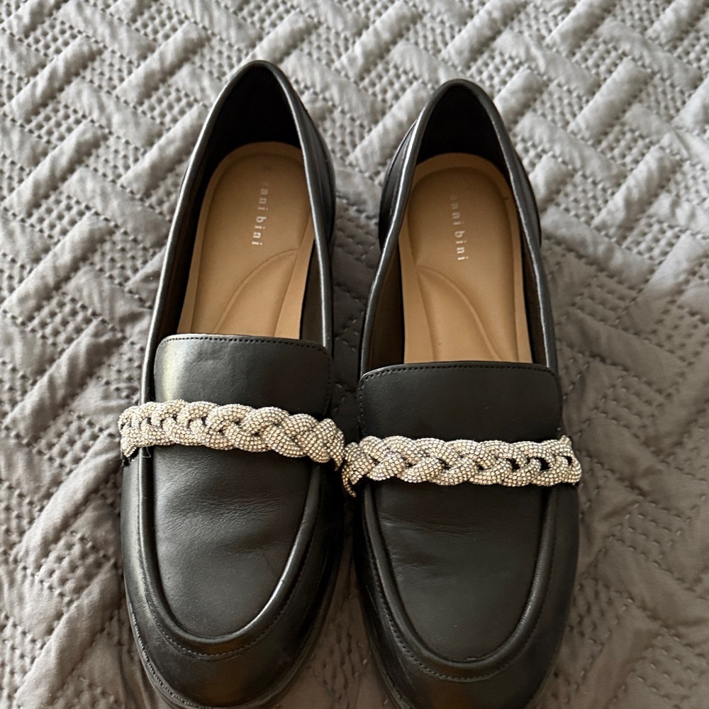 Gianni Bini Loafers with Braided Silver Accent. Like new.